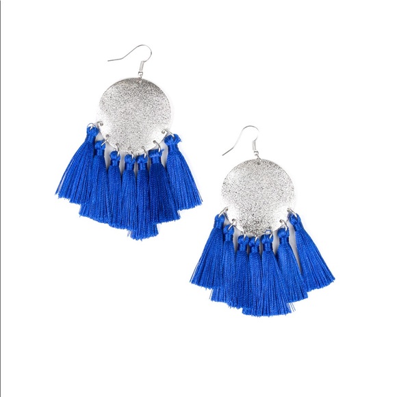 Silver earrings with Blue fringe - Picture 2 of 2
